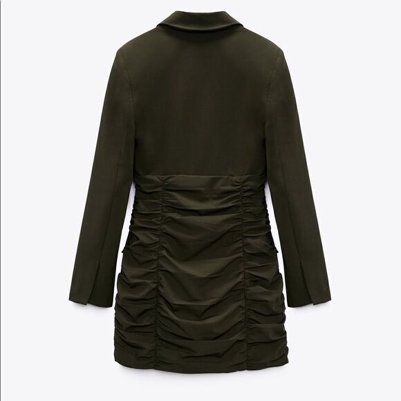 Zara Draped Dress Blazer Khaki New - Picture 4 of 8